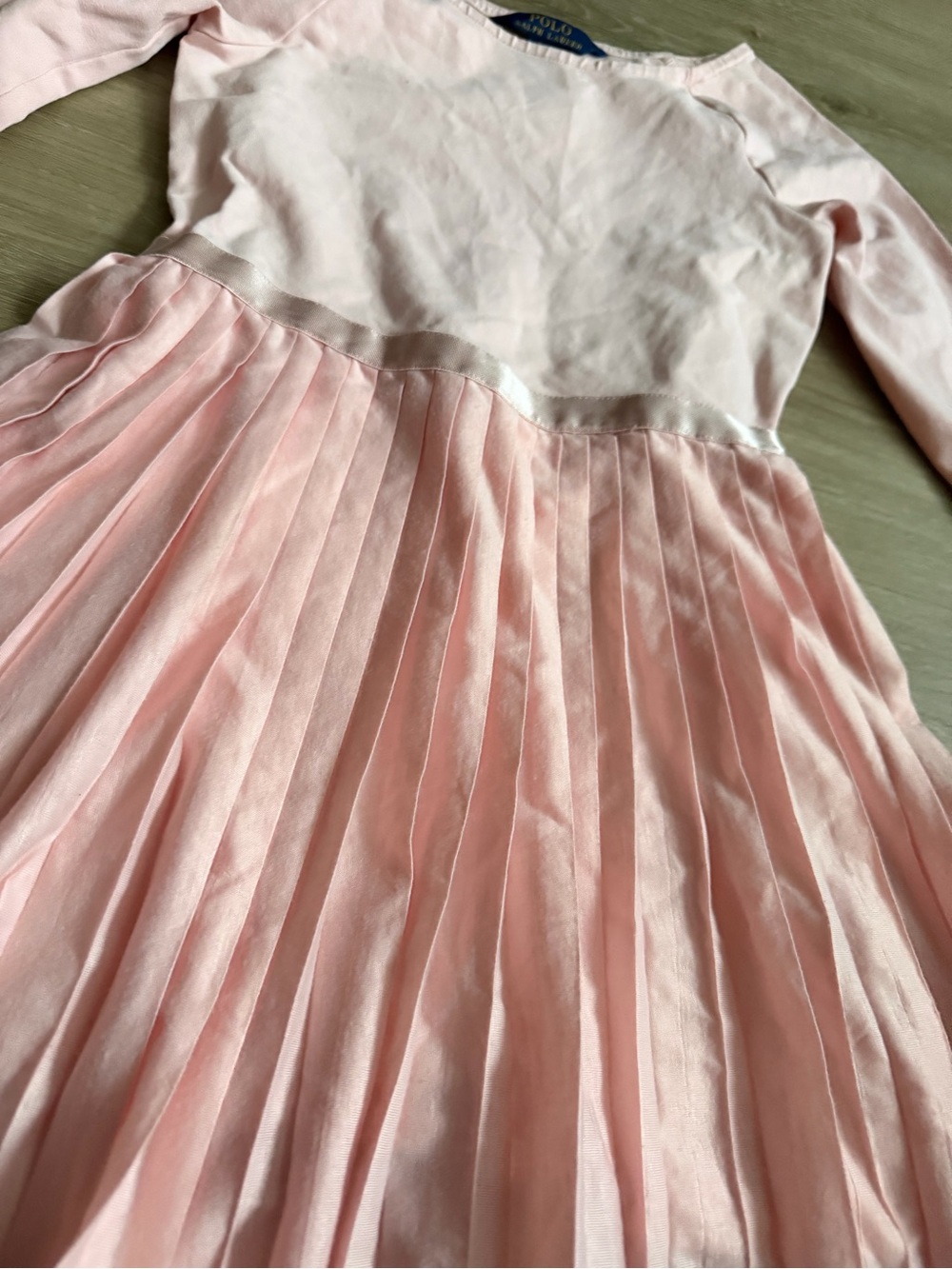 Polo Ralph Lauren Girls Pink Pleated Stretch Ponte Dress Cotton SZ 7 - Picture 2 of 8